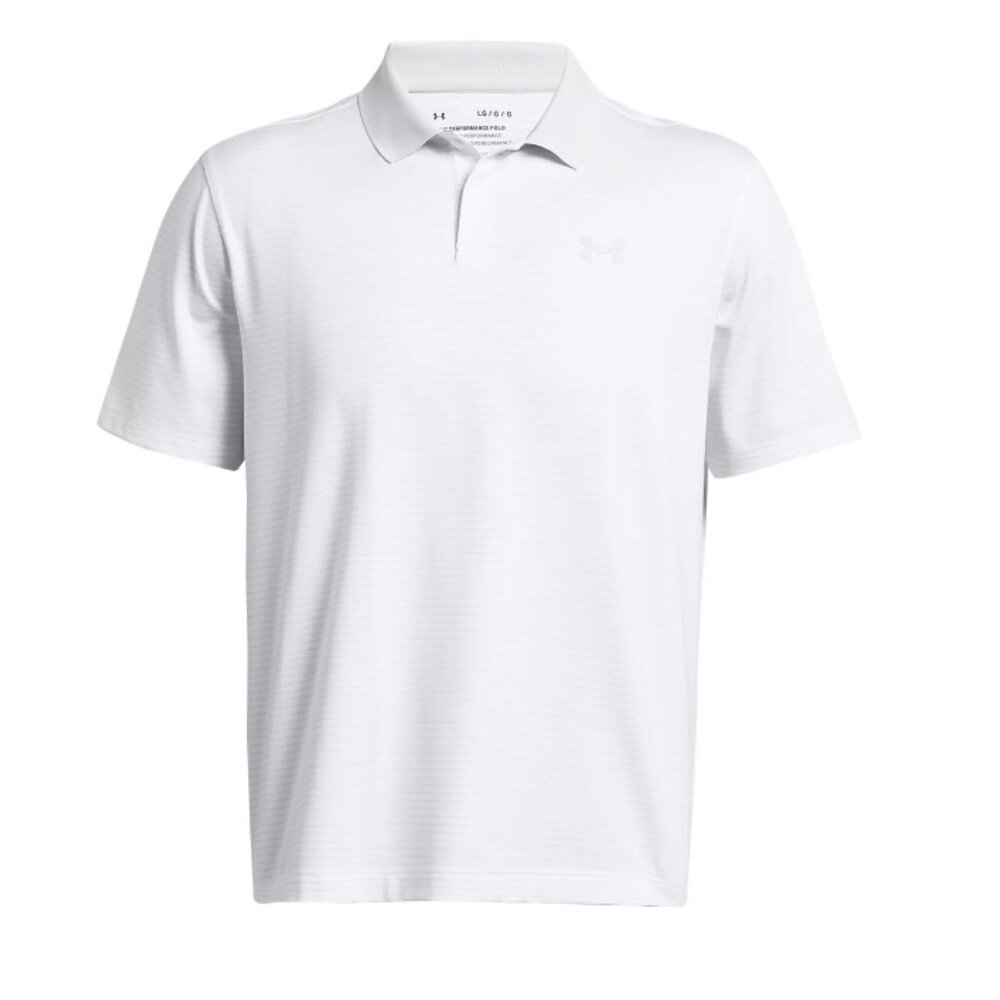 Men's Under Armour Performance 3.0 Stripe Golf Polo - LG White Sty:1377376 NWT